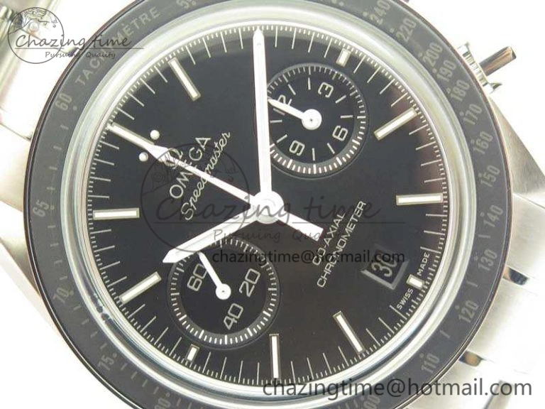 Premium SpeedMaster MoonWatch SS OMF 1:1 Best Edition Black Dial White Handset On SS Bracelet A9300 V 8091