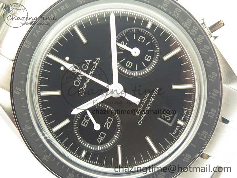 Premium SpeedMaster MoonWatch SS OMF 1:1 Best Edition Black Dial White Handset On SS Bracelet A9300 V 8091