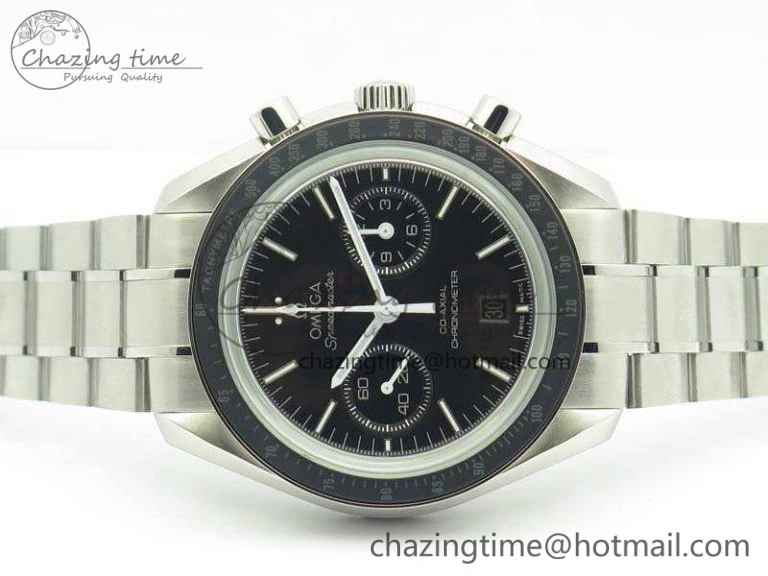 Premium SpeedMaster MoonWatch SS OMF 1:1 Best Edition Black Dial White Handset On SS Bracelet A9300 V 8091