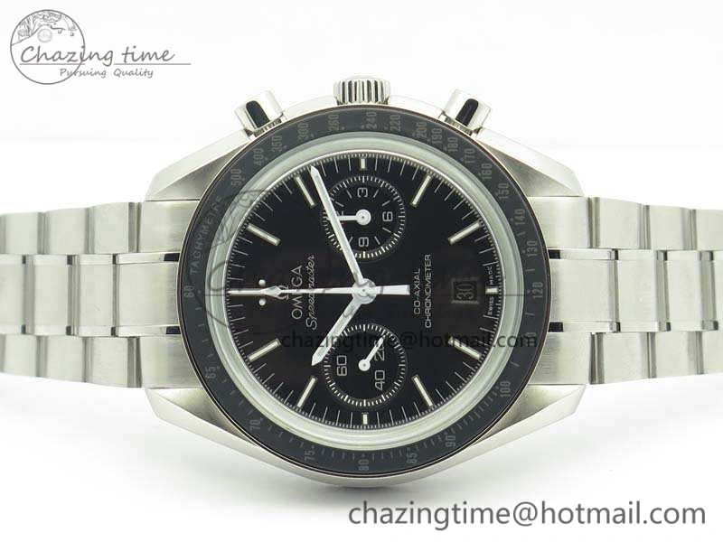 Premium SpeedMaster MoonWatch SS OMF 1:1 Best Edition Black Dial White Handset On SS Bracelet A9300 V 8091