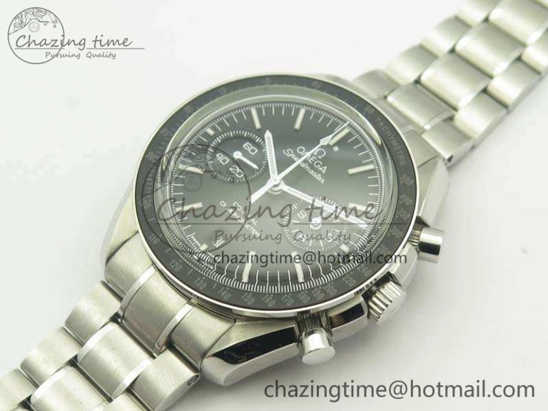 Premium SpeedMaster MoonWatch SS OMF 1:1 Best Edition Black Dial White Handset On SS Bracelet A9300 V 8091