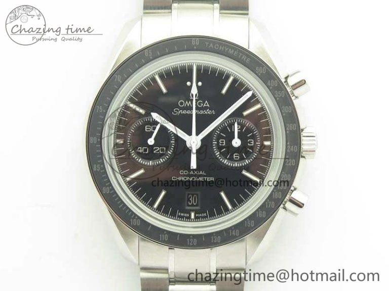 Premium SpeedMaster MoonWatch SS OMF 1:1 Best Edition Black Dial White Handset On SS Bracelet A9300 V 8091