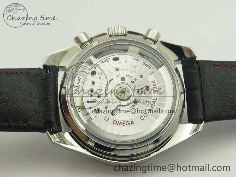 SpeedMaster MoonWatch SS OMF 1:1 Best Edition Black Red Dial On Leather Strap A9300 V Effortless 8084