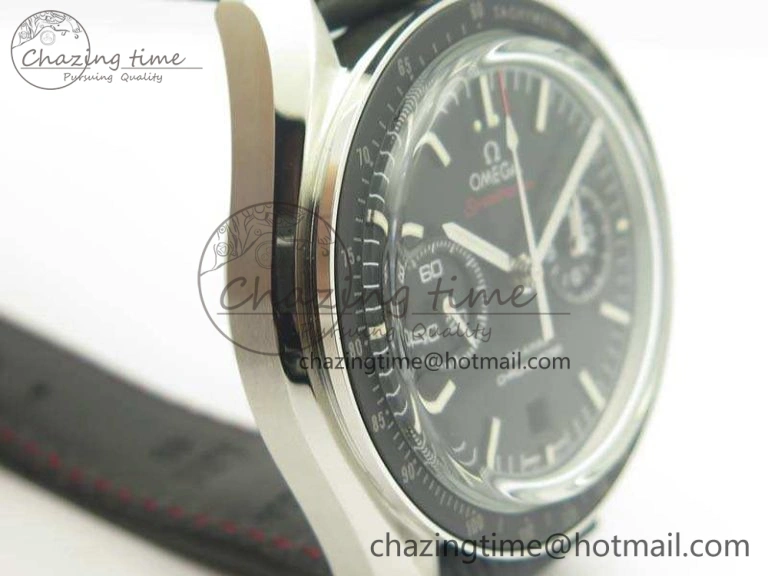SpeedMaster MoonWatch SS OMF 1:1 Best Edition Black Red Dial On Leather Strap A9300 V Effortless 8084