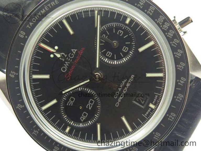 SpeedMaster MoonWatch SS OMF 1:1 Best Edition Black Red Dial On Leather Strap A9300 V Effortless 8084