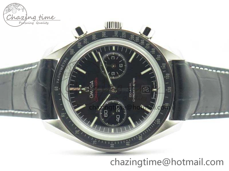 SpeedMaster MoonWatch SS OMF 1:1 Best Edition Black Red Dial On Leather Strap A9300 V Effortless 8084