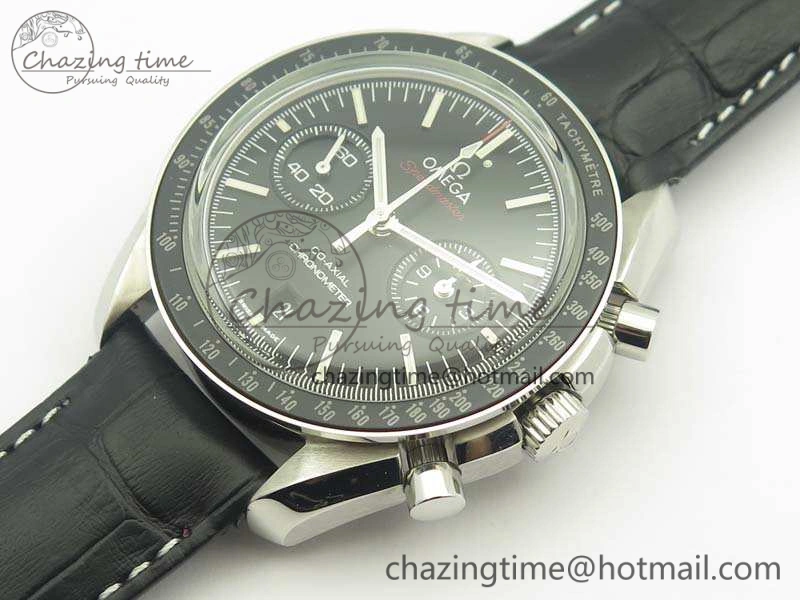 SpeedMaster MoonWatch SS OMF 1:1 Best Edition Black Red Dial On Leather Strap A9300 V Effortless 8084