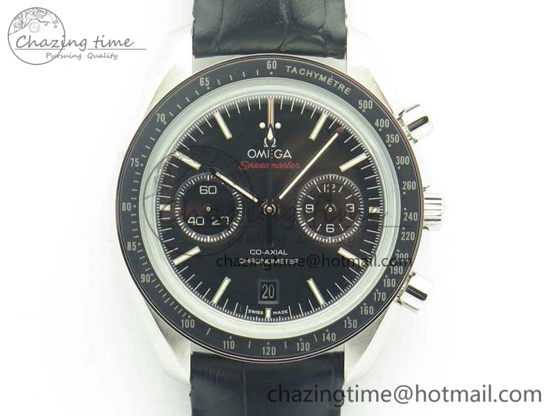 SpeedMaster MoonWatch SS OMF 1:1 Best Edition Black Red Dial On Leather Strap A9300 V Effortless 8084