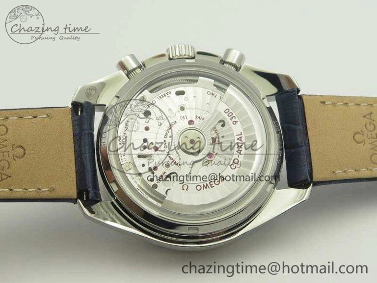 Durable SpeedMaster MoonWatch SS OMF 1:1 Best Edition Blue Dial On Leather Strap A9300 V 8087