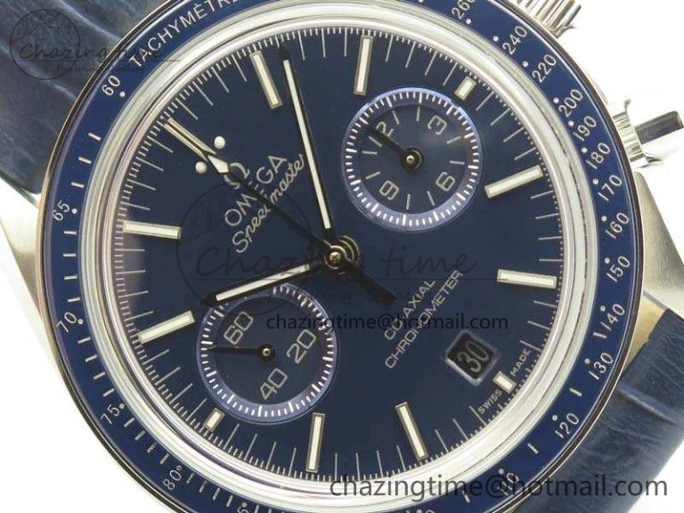 Durable SpeedMaster MoonWatch SS OMF 1:1 Best Edition Blue Dial On Leather Strap A9300 V 8087