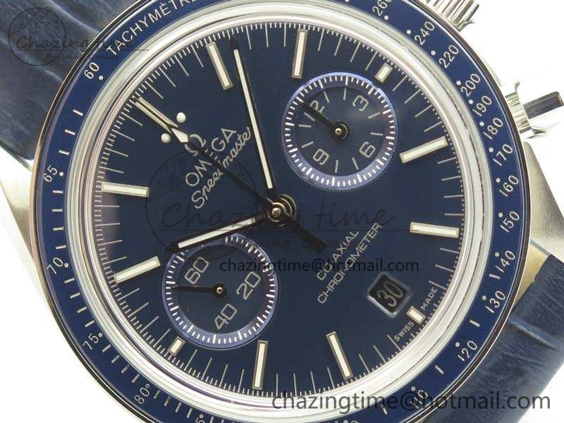 Durable SpeedMaster MoonWatch SS OMF 1:1 Best Edition Blue Dial On Leather Strap A9300 V 8087