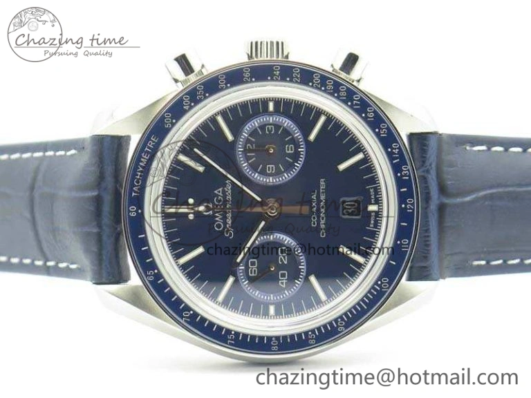 Durable SpeedMaster MoonWatch SS OMF 1:1 Best Edition Blue Dial On Leather Strap A9300 V 8087
