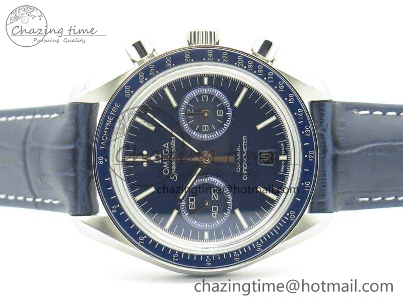 Durable SpeedMaster MoonWatch SS OMF 1:1 Best Edition Blue Dial On Leather Strap A9300 V 8087