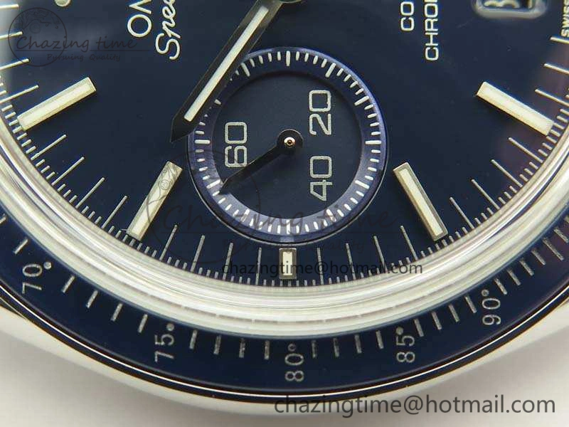 Durable SpeedMaster MoonWatch SS OMF 1:1 Best Edition Blue Dial On Leather Strap A9300 V 8087