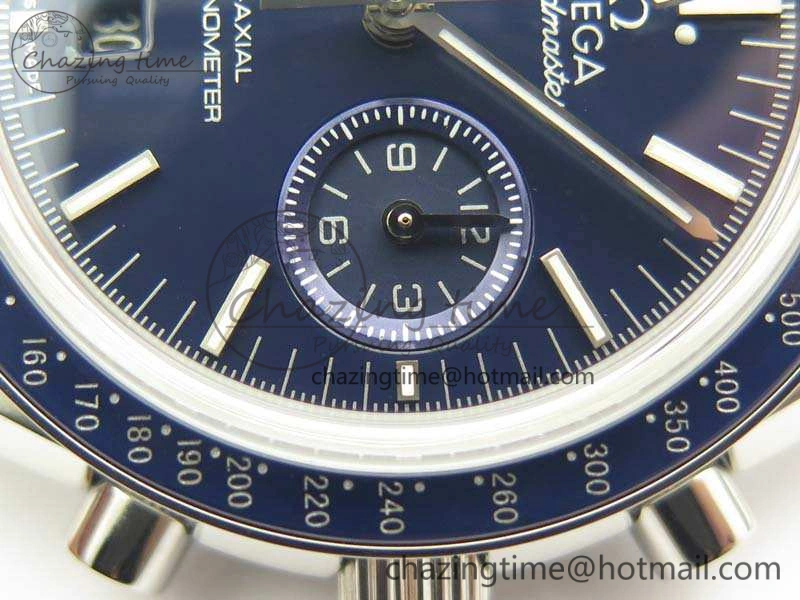 Durable SpeedMaster MoonWatch SS OMF 1:1 Best Edition Blue Dial On Leather Strap A9300 V 8087