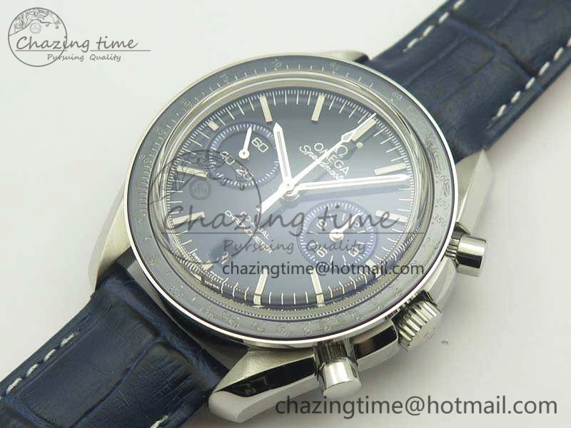 Durable SpeedMaster MoonWatch SS OMF 1:1 Best Edition Blue Dial On Leather Strap A9300 V 8087
