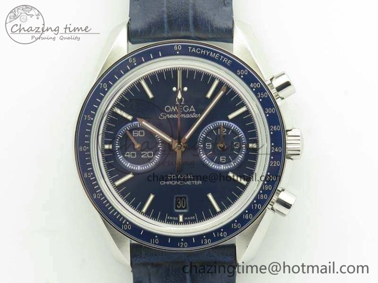 Durable SpeedMaster MoonWatch SS OMF 1:1 Best Edition Blue Dial On Leather Strap A9300 V 8087