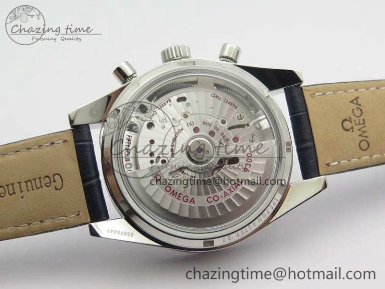 Unique Speedmaster ’57 Co-Axial OMF 1:1 Best Edition White Dial Blue Markers A9300 (Free Leather Strap) 8132