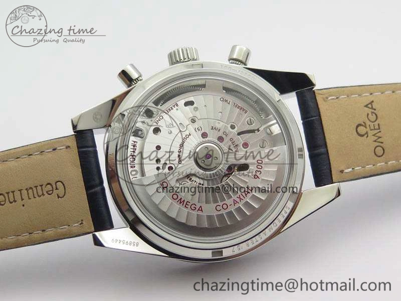 Unique Speedmaster ’57 Co-Axial OMF 1:1 Best Edition White Dial Blue Markers A9300 (Free Leather Strap) 8132