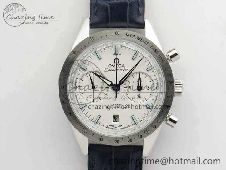 Unique Speedmaster ’57 Co-Axial OMF 1:1 Best Edition White Dial Blue Markers A9300 (Free Leather Strap) 8132