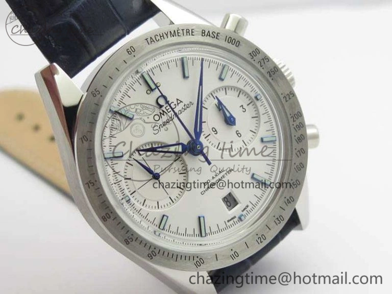 Unique Speedmaster ’57 Co-Axial OMF 1:1 Best Edition White Dial Blue Markers A9300 (Free Leather Strap) 8132