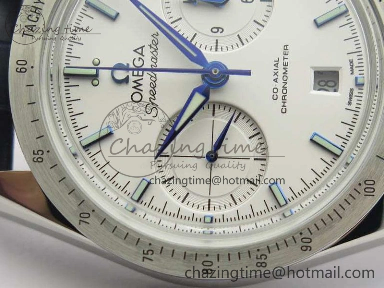 Unique Speedmaster ’57 Co-Axial OMF 1:1 Best Edition White Dial Blue Markers A9300 (Free Leather Strap) 8132