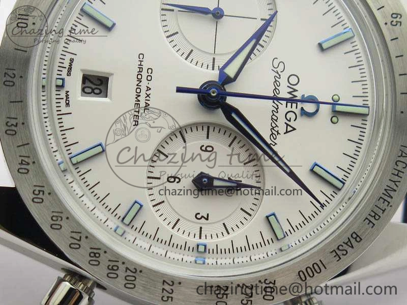 Unique Speedmaster ’57 Co-Axial OMF 1:1 Best Edition White Dial Blue Markers A9300 (Free Leather Strap) 8132