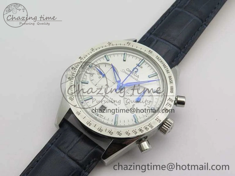 Unique Speedmaster ’57 Co-Axial OMF 1:1 Best Edition White Dial Blue Markers A9300 (Free Leather Strap) 8132