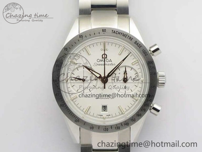 Speedmaster ’57 Co-Axial OMF 1:1 Best Edition White Dial RG Markers On SS Bracelet A Elegant 8144