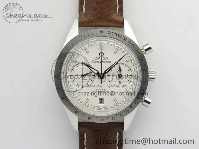 Speedmaster ’57 Co-Axial OMF 1:1 Best Edition White Dial Silver Markers A9300 (Free Leather Strap) Lightweight 8133