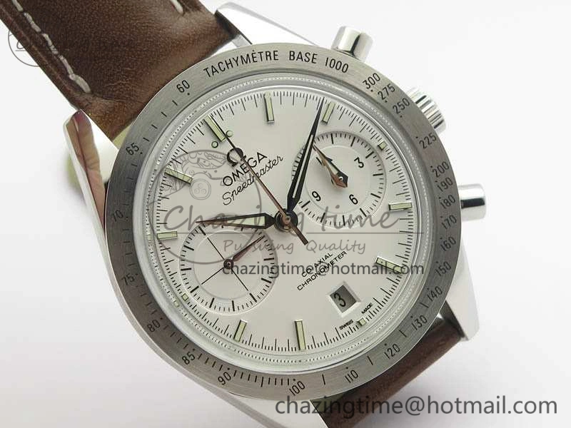 Speedmaster ’57 Co-Axial OMF 1:1 Best Edition White Dial Silver Markers A9300 (Free Leather Strap) Lightweight 8133