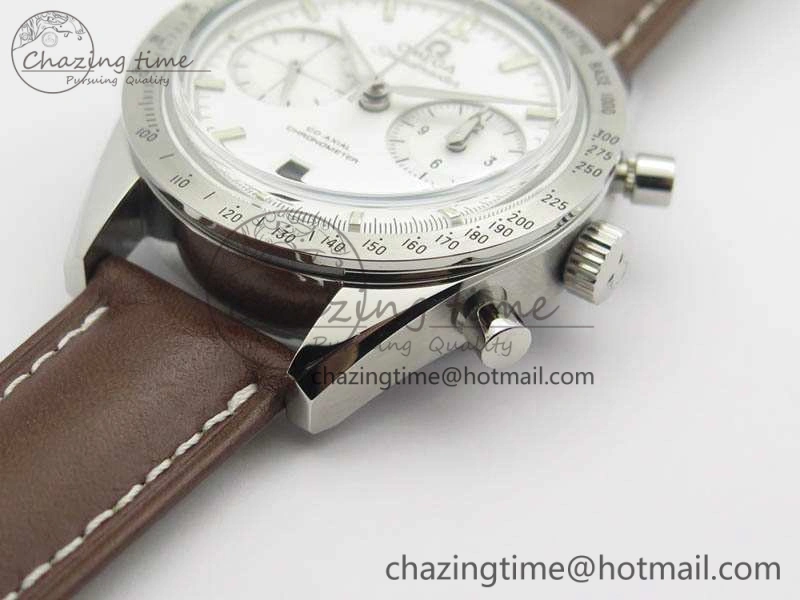 Speedmaster ’57 Co-Axial OMF 1:1 Best Edition White Dial Silver Markers A9300 (Free Leather Strap) Lightweight 8133