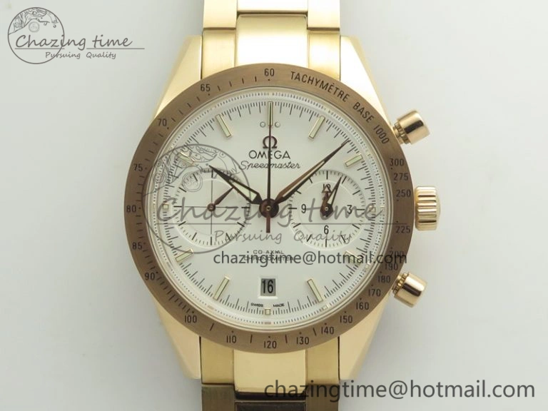 Speedmaster ’57 Co-Axial RG OMF 1:1 Best Edition White Dial On RG Bracelet A9300 (Free Leather Strap) Durable 8065