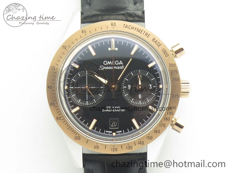 Speedmaster ’57 Co-Axial SS RG OMF 1:1 Best Edition Black Dial On Leather Strap A9300 (Free Leather Strap) ComfortFit 8067