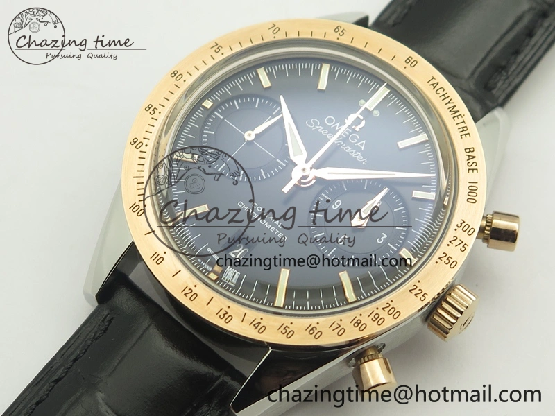 Speedmaster ’57 Co-Axial SS RG OMF 1:1 Best Edition Black Dial On Leather Strap A9300 (Free Leather Strap) ComfortFit 8067