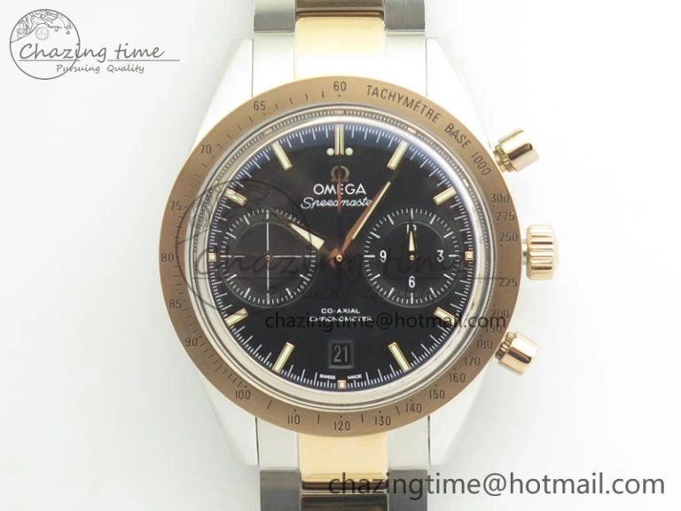 Speedmaster ’57 Co-Axial SS RG OMF 1:1 Best Edition Black Dial On SS RG Bracelet A9300 (Free Leather Strap) SmartChoice 8071