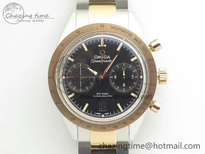 Speedmaster ’57 Co-Axial SS RG OMF 1:1 Best Edition Black Dial On SS RG Bracelet A9300 (Free Leather Strap) SmartChoice 8071