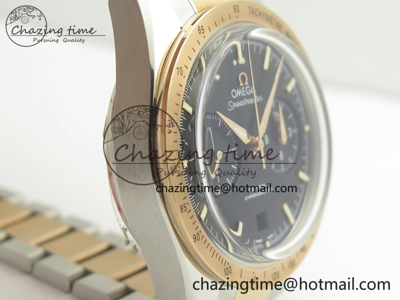 Speedmaster ’57 Co-Axial SS RG OMF 1:1 Best Edition Black Dial On SS RG Bracelet A9300 (Free Leather Strap) SmartChoice 8071