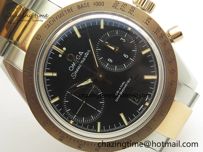Speedmaster ’57 Co-Axial SS RG OMF 1:1 Best Edition Black Dial On SS RG Bracelet A9300 (Free Leather Strap) SmartChoice 8071