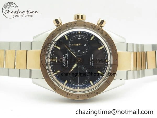 Speedmaster ’57 Co-Axial SS RG OMF 1:1 Best Edition Black Dial On SS RG Bracelet A9300 (Free Leather Strap) SmartChoice 8071