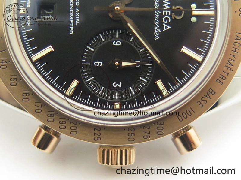 Speedmaster ’57 Co-Axial SS RG OMF 1:1 Best Edition Black Dial On SS RG Bracelet A9300 (Free Leather Strap) SmartChoice 8071