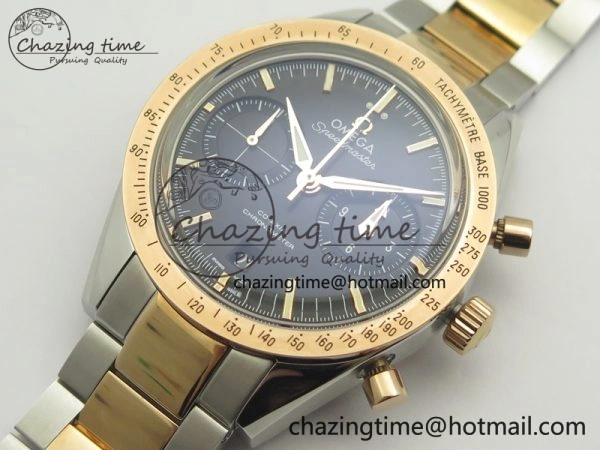 Speedmaster ’57 Co-Axial SS RG OMF 1:1 Best Edition Black Dial On SS RG Bracelet A9300 (Free Leather Strap) SmartChoice 8071