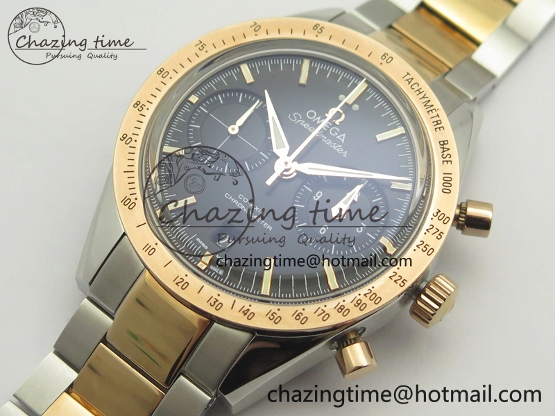 Speedmaster ’57 Co-Axial SS RG OMF 1:1 Best Edition Black Dial On SS RG Bracelet A9300 (Free Leather Strap) SmartChoice 8071
