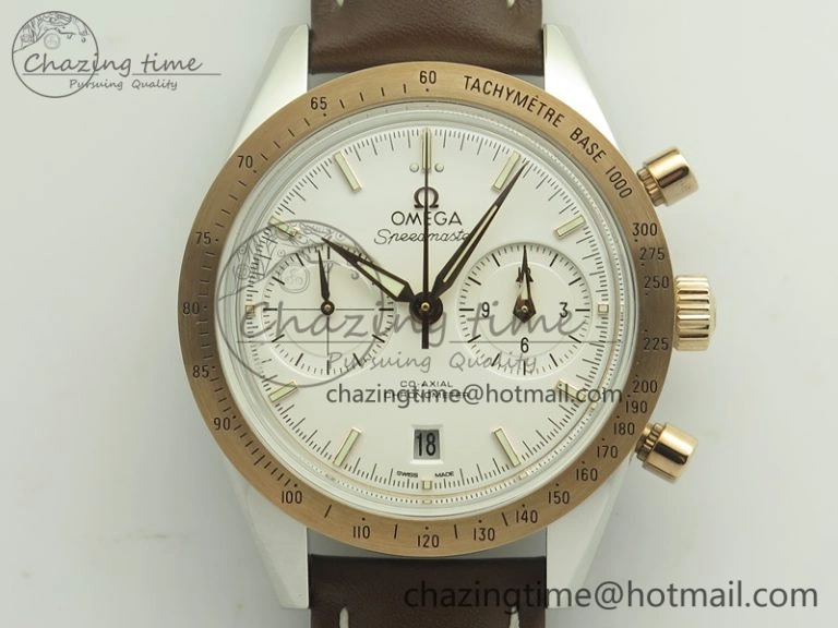 Speedmaster ’57 Co-Axial SS RG OMF 1:1 Best Edition White Dial On Leather Strap A9300 (Free Leather Strap) TopPick 8072