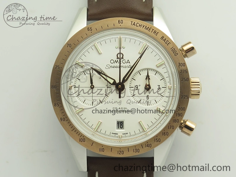 Speedmaster ’57 Co-Axial SS RG OMF 1:1 Best Edition White Dial On Leather Strap A9300 (Free Leather Strap) TopPick 8072