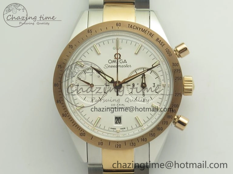 Speedmaster ’57 Co-Axial SS RG OMF 1:1 Best Edition White Dial On SS RG Bracelet A9300 (Free Leather Strap) HighQuality 8074