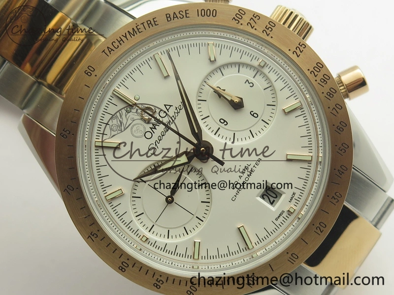 Speedmaster ’57 Co-Axial SS RG OMF 1:1 Best Edition White Dial On SS RG Bracelet A9300 (Free Leather Strap) HighQuality 8074