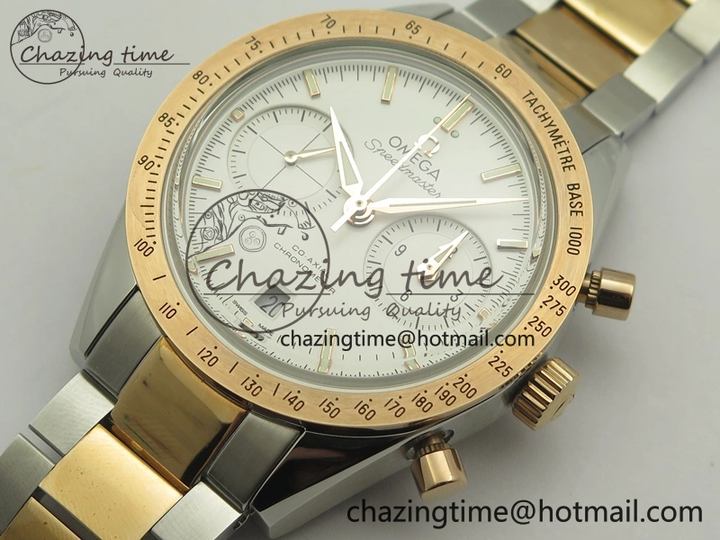 Speedmaster ’57 Co-Axial SS RG OMF 1:1 Best Edition White Dial On SS RG Bracelet A9300 (Free Leather Strap) HighQuality 8074