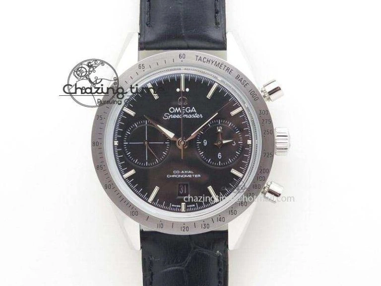 Effortless Speedmaster ’57 SS Chrono AXF Best Edition Black Dial On Black Leather Strap A 8285