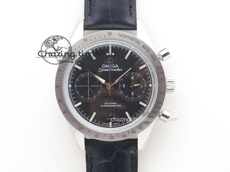 Effortless Speedmaster ’57 SS Chrono AXF Best Edition Black Dial On Black Leather Strap A 8285